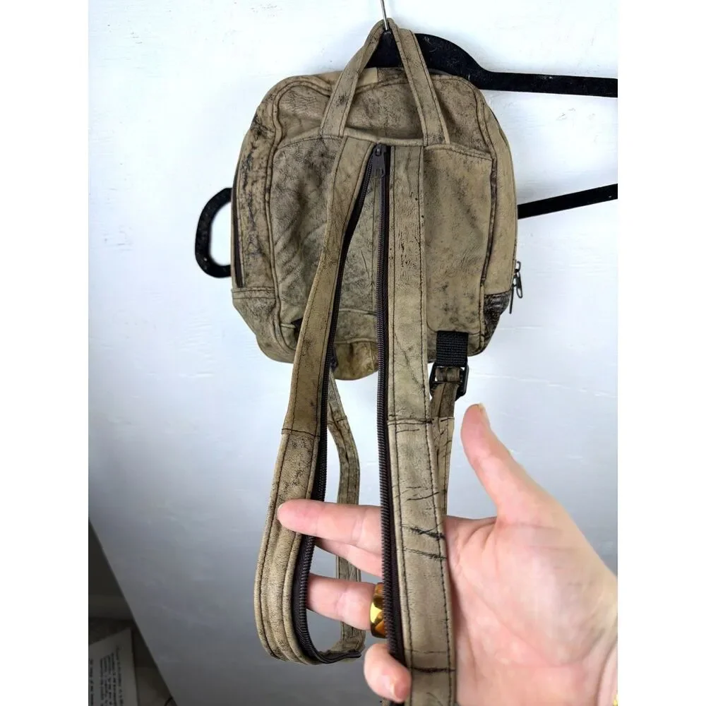 Genuine Leather Distressed Convertible Crossbody Backpack Tan Hecho en Mexico